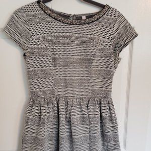 Black and White Cap Sleeve Beaded Neckline Dress